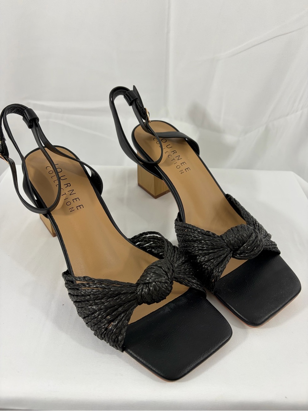 NWT Journee Women’s Size 9 Black Knotted Slingback Block Heel Sandals